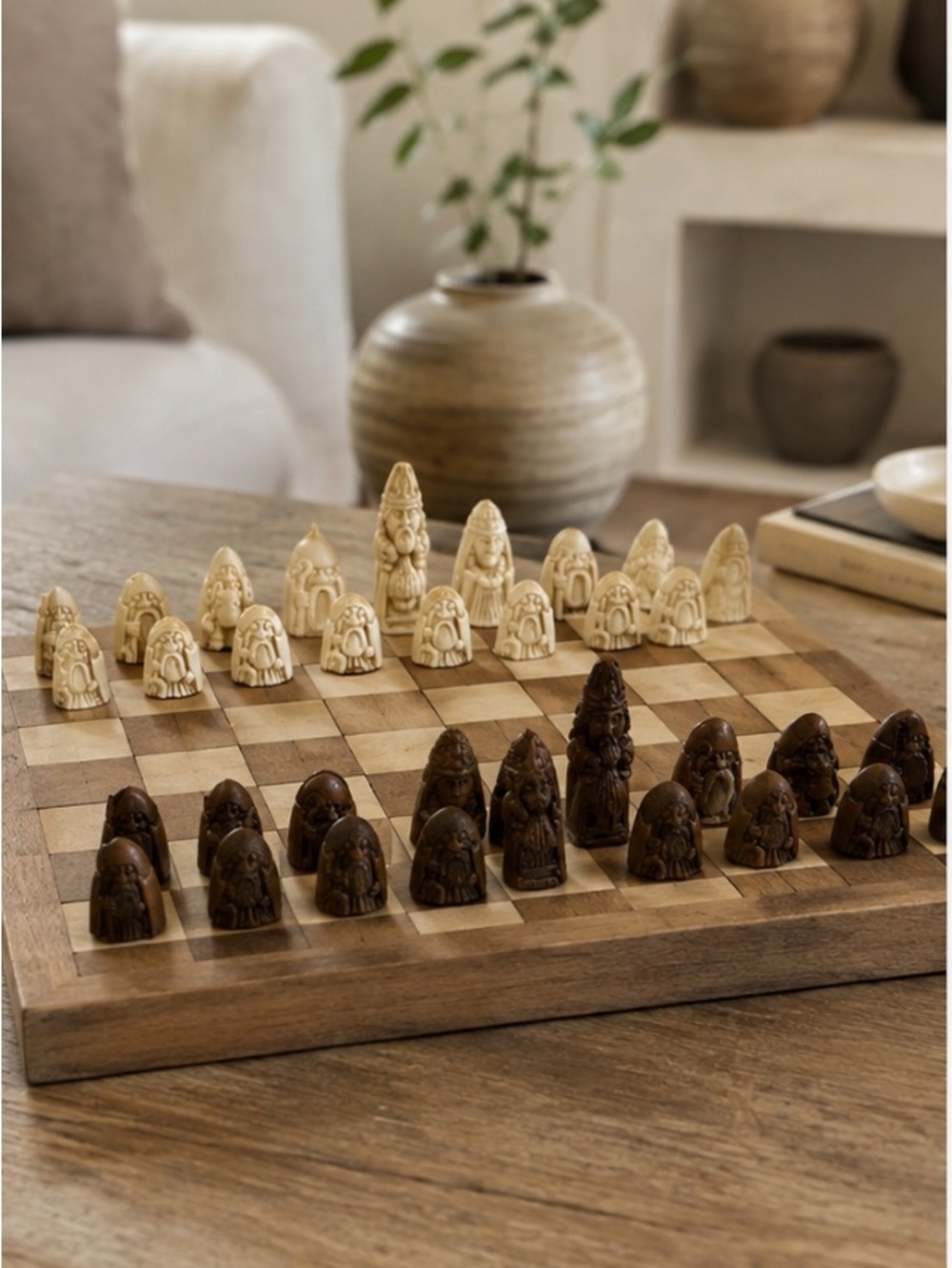 Handcrafted Isle of Lewis Chessmen Chess Set Replica Cream Brown Medieval 32 pcs